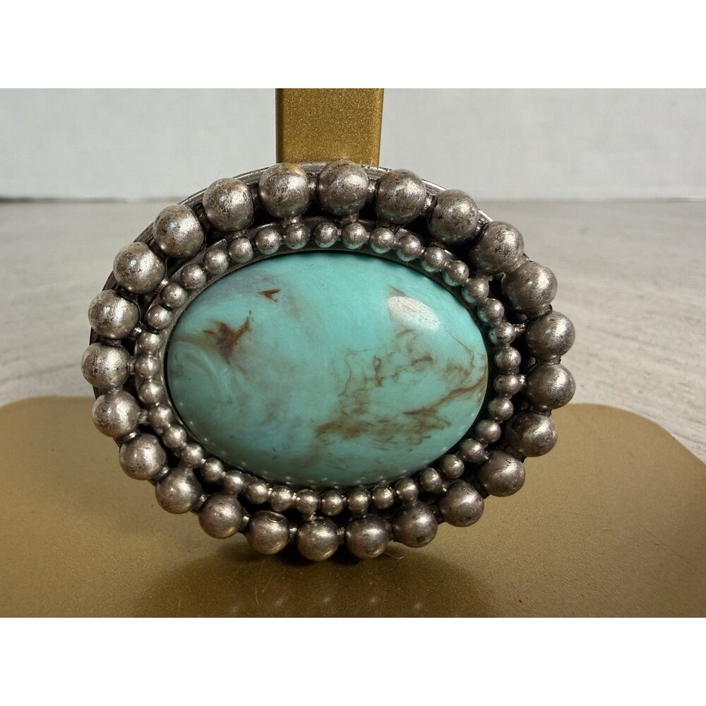 Vintage Southwestern Turquoise Belt Buckle Oval Cabochon Bezel Raindrop Bead